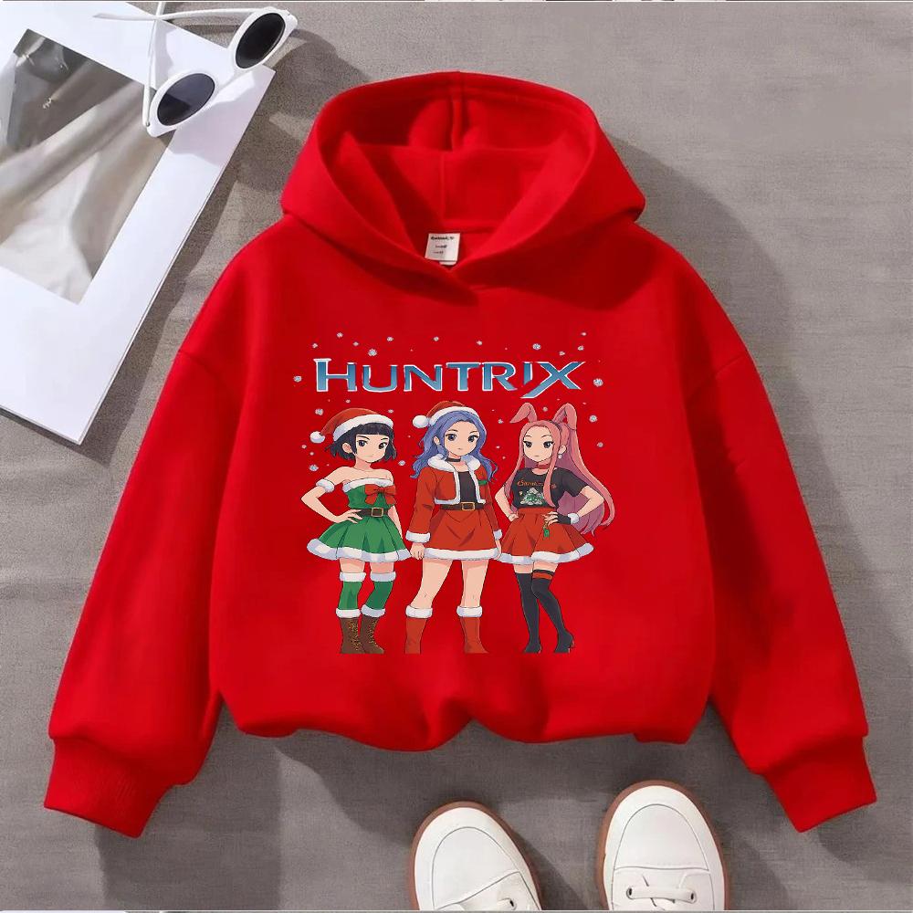 Adorable Kids Christmas Hoodie with Cute Anime Girls Design HUNTRIX Perfect for Festive Season