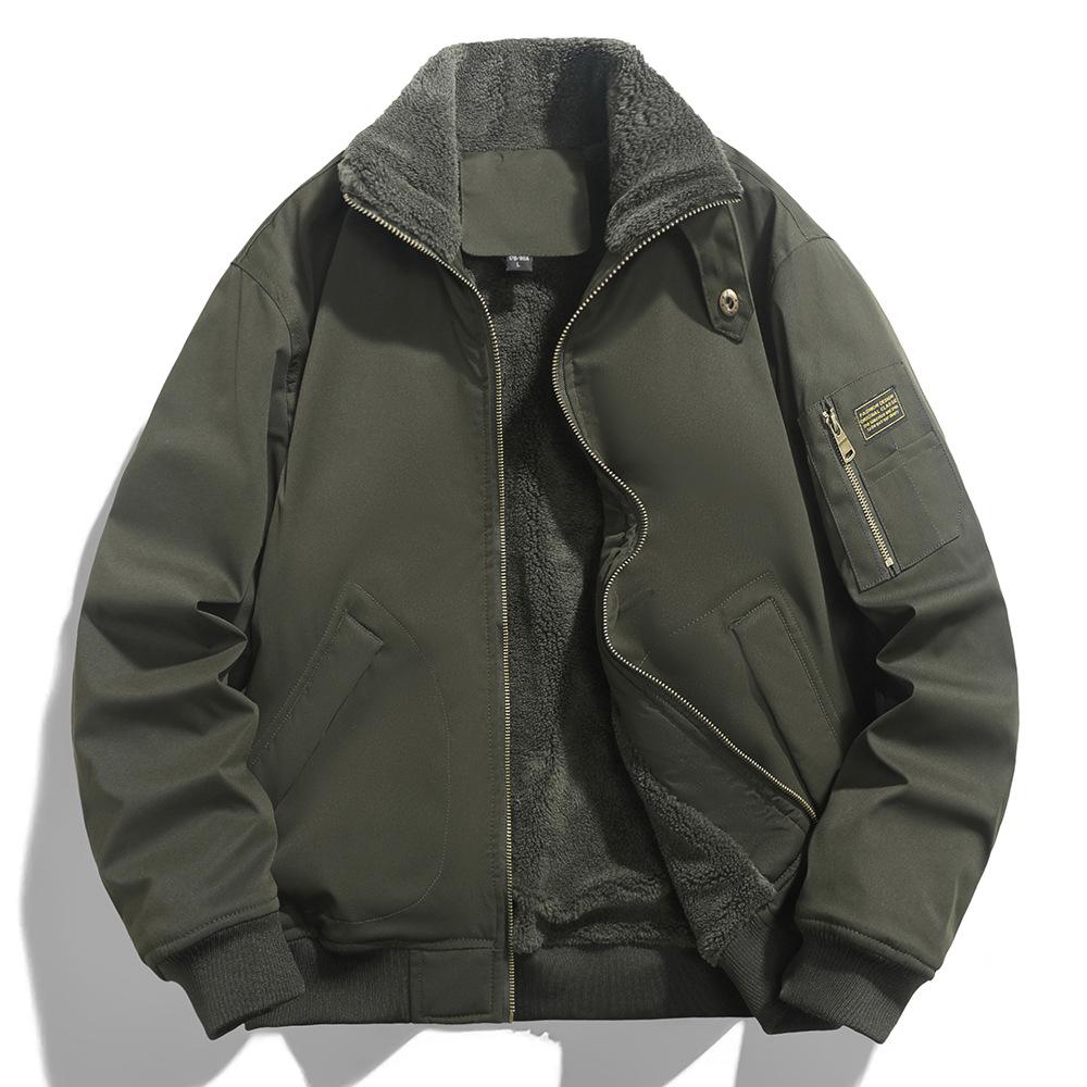 Men's Autumn and Winter Plus Velvet Thick Jacket Outdoor Flying Jacket Cotton Jacket