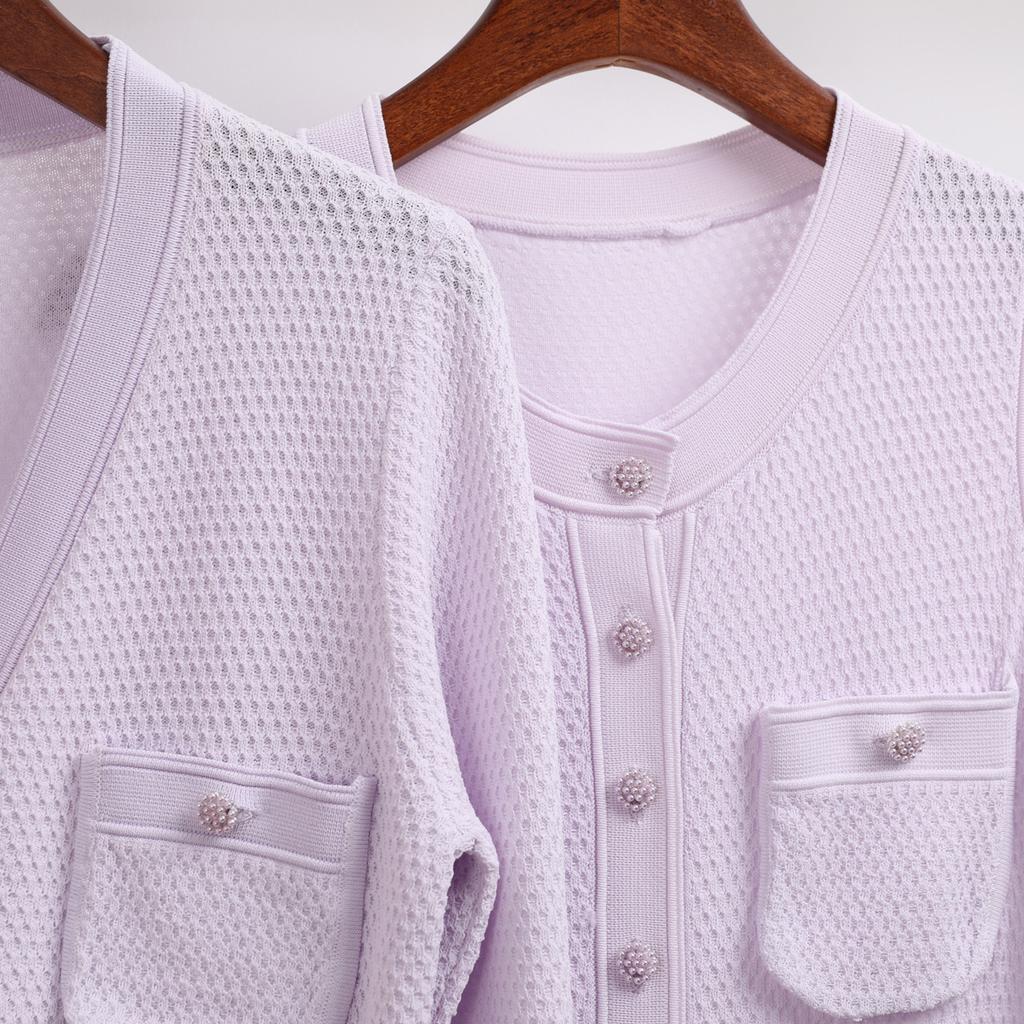 Cross-border spot new high-quality slim long-sleeved top knitted cardigan jacket + sleeveless dress set for women