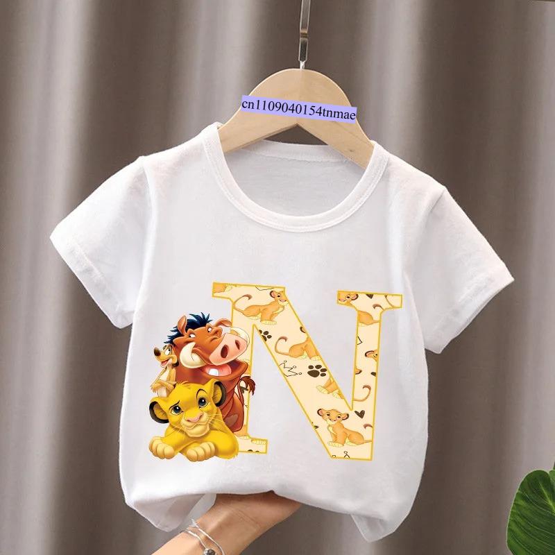 The Lion King Cute Simba Letter A B C Name Print Kids T-Shirts Girls Clothes Baby Boys Short Sleeve T Shirt Summer Children Tops