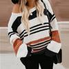 Women's Long Sleeve  Striped Color Block Casual Loose Knitted Pullover