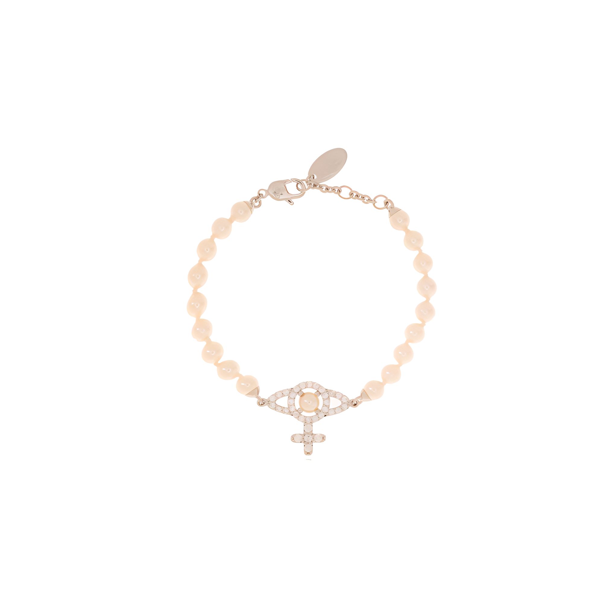 Vivienne Westwood Olympia Decorative Pearl Brass Bracelet Women bracelets Silver 6103007R02P373SM F,Silver