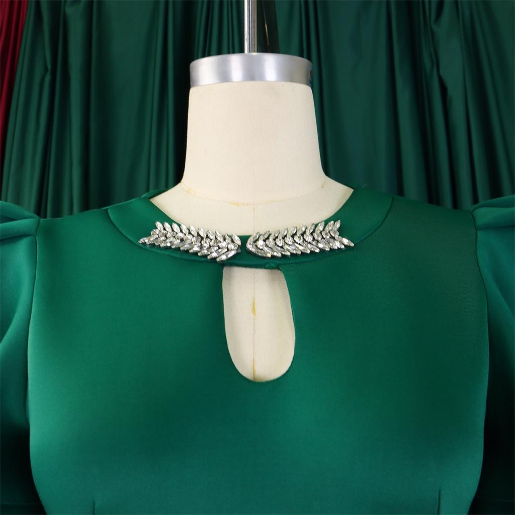 Women O Neck Dresses Ruffles Sleeve Diamond Plus Size Elegant Bodycon Package Hips Dress 2026