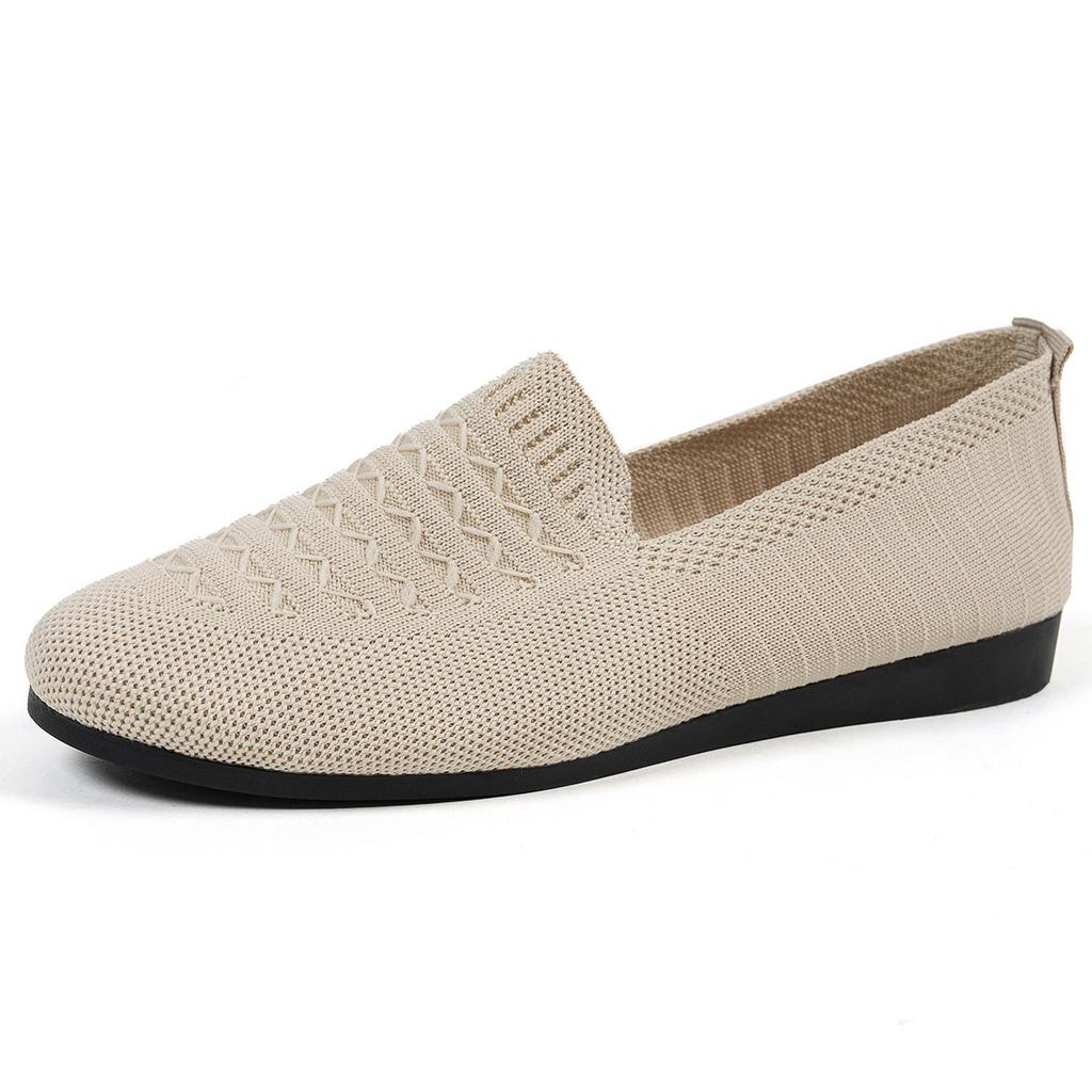 Foreign trade new women's fly-woven breathable flat-soled single shoes women's soft-soled one-pedal casual knitted four-season work shoes