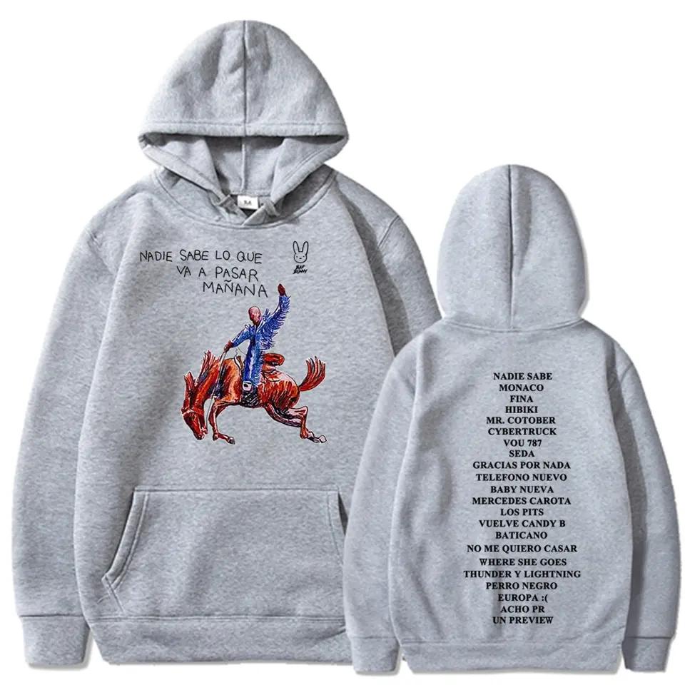 Bad Bunny Album Graphic Hoodies Men Women Vintage Long Sleeve High Quality Fleece Warm Sweatshirts Pullover Tracksuit Female Male Clothing