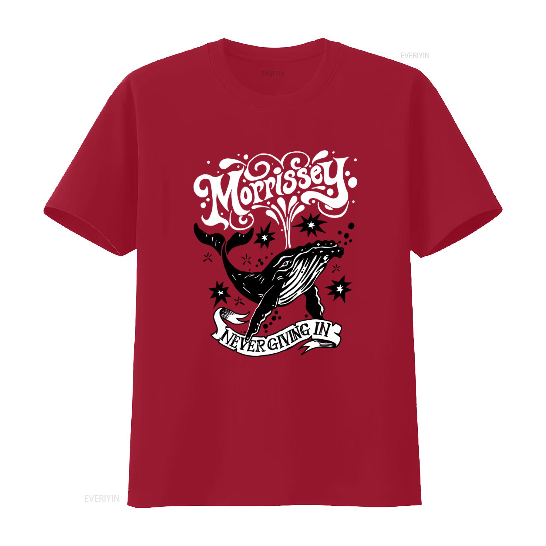 Morrissey T Shirt Stylish Whale Design with Never Giving In Motto vintage Washed designer clothes Versatile streetwear Casual S
