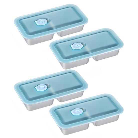 Stainless Steel Snack Containers Anti-Leak 2 Compartments Dipping Container Reusable Condiment Containers with Lids Metal Lunch Box