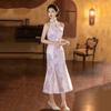 Elegant Sleeveless High-Neck Cheongsam Dress With Velvet Fabric Embroidery Women 2026 Modern Chinese Style Formal