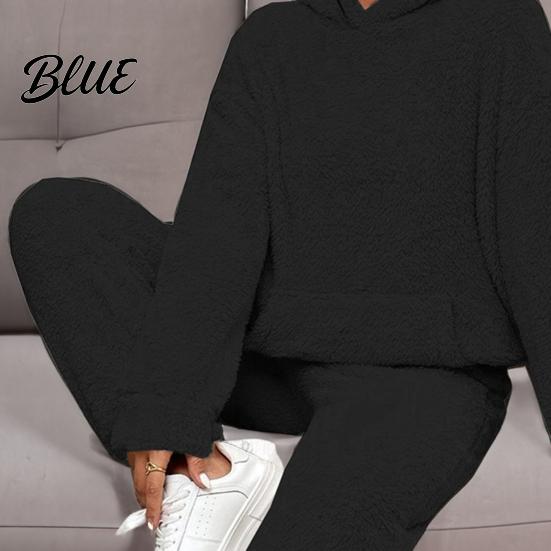 Stylish Women Loungewear Women's Fuzzy Fleece Pajamas Set Winter Plush Pullover Hoodies Texture And Pants Lounge Fluffy 2 Piece Sleepwear Hooded