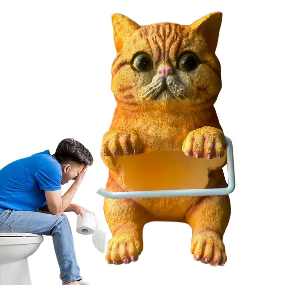 Toilet Roll Holder Wall Mount Cat Home Decor Funny Toilet Tissue Holder Roll Stand for Bathroom Kitchen Counter Office Apartment