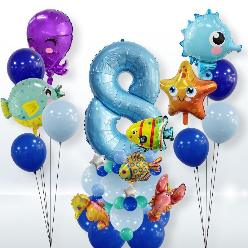 Octopus Animal Underwater World Number Balloon Kit Kids Bath Party Supplies