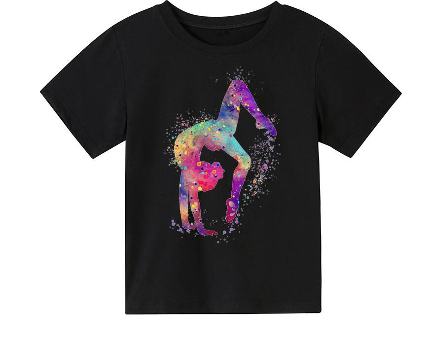 Watercolor Gymnastics Girl Printed New Children's Summer Fashion Polyester Comfortable Short Sleeve Top T-shirt
