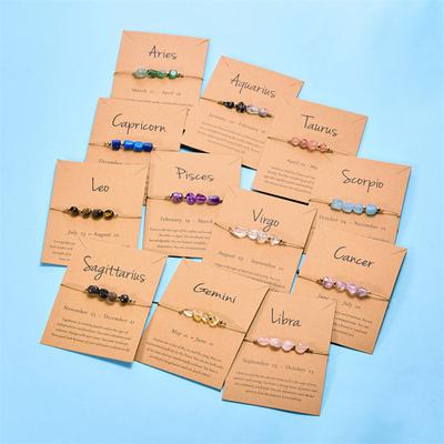 12 brazaletes de constelación del signo del zodiaco para hombre, pulsera de tarjeta hecha a mano con piedra Natural para hombre, cáncer, Virgo, Leo, joyería de amistad para mujer