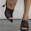 Fashion Sexy Mesh Design Women Sandals Summer Open Toe Thin Heel Pointed Toe Slide Sandals Fashion Party 35-43 Plus Size Dress Shoes