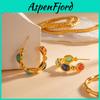 Stylish And Trendy 18k Gold-plated Stainless Steel Earrings With Natural Stone Inlay C-shaped Geometric Design