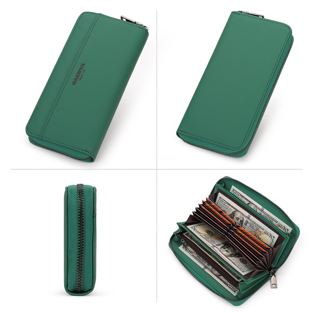 Humerpaul Ladies Wallet Leather Wallet RFID Anti-theft Swipe Wallet Zipper Large-capacity Wallet Multi-card Coin Purse
