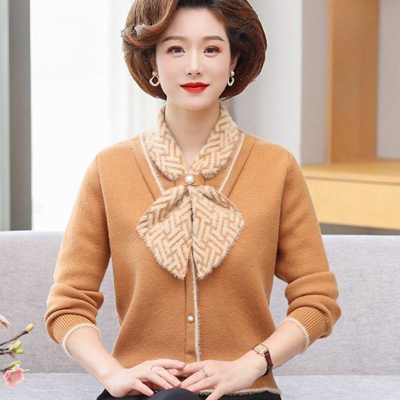 Thick Fleece Lined Winter Sweater Cozy Warm Womens Knit Top Fashion Mid Age Clothing
