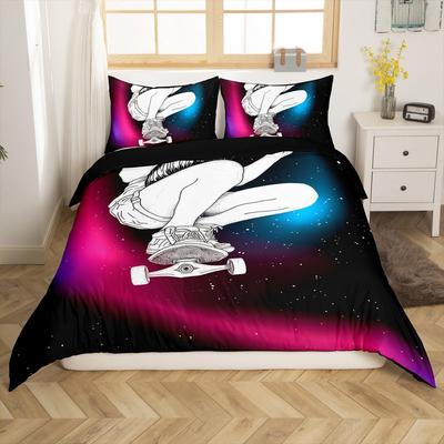 Skateboard Duvet Cover Set Sports Hipster Bedding Set For Kids Boys Teens 3D Skate Board Comforter Cover Street Culture