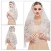 Woman Floral Veil Lace Trim Scarfs Veil Large Shawl Headwear Mantilla
