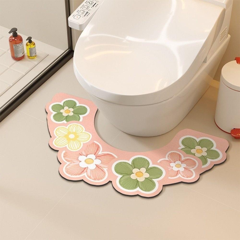 Oil Painting Style U-shaped Toilet Mat Floral Pattern Anti Slip Floor Mat For Bathroom