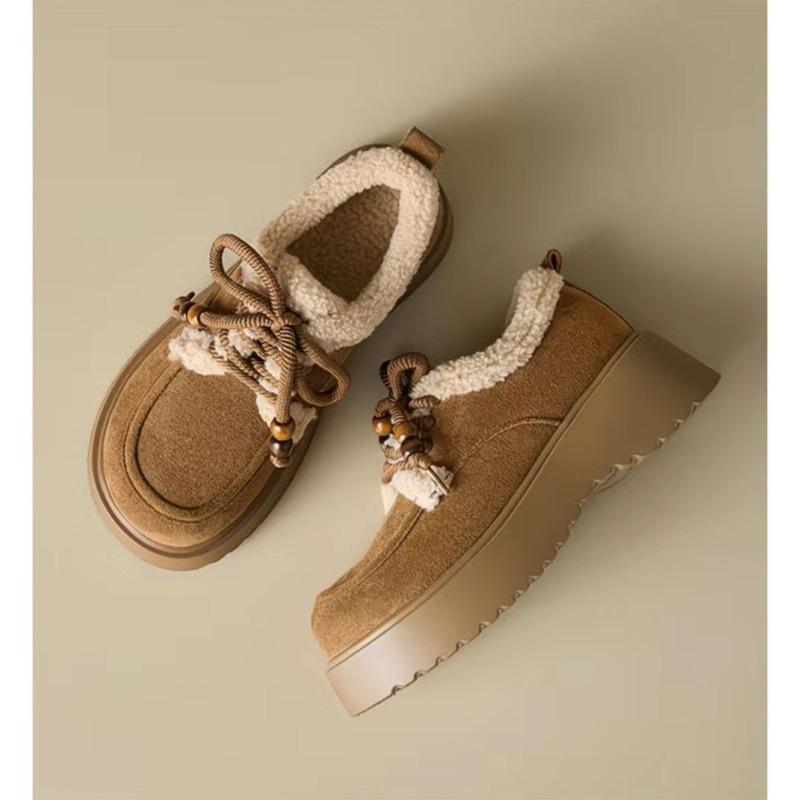 Fleece Lace-up Cotton Shoes for Women, Casual and Versatile, Anti-slip Cotton Shoes for Women