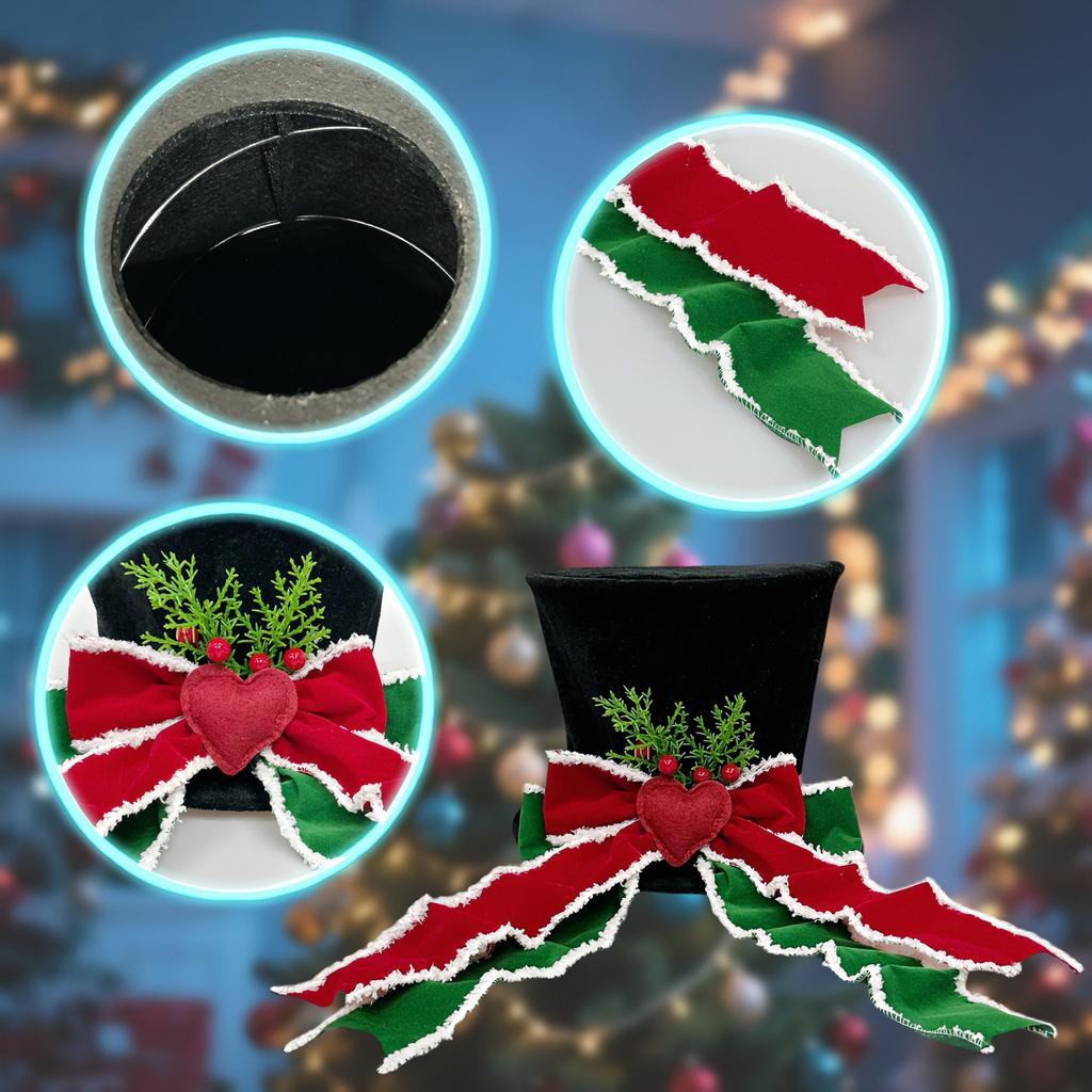Christmas Tree Topper Hat Classic Heart Bow Hat Tree Topper Holiday Ornament for Home Decoration