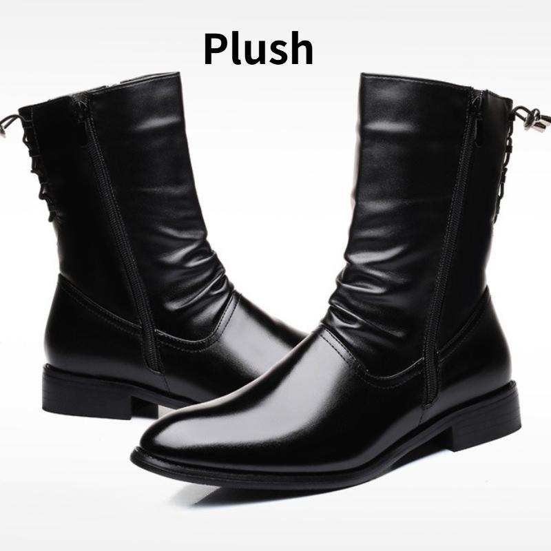 Men's Shoes Fashion Leather Boots High Quality Black High Top Motorcycle Boots Designer Shoes for Men Punk Rock Mid-calf Boots