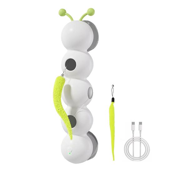 

Интерактивная игрушка-гусеница для кошек, перезаряжаемая, активируемая движением, игрушка-ударь крота на присоске, автоматическая пушистая дразнилка для кошек с 2 хвостами белый