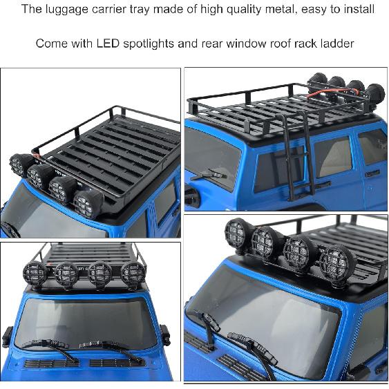 Dachgepäckträger für 1/18 RC Crawler Auto TRX4M - Dachgepäckträger mit LED-Scheinwerfern & Leiter - 1:18 RC Crawler Deko Upgrade