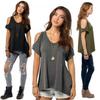 Chic Polyester Blend Round Neck Off-shoulder Batwing Sleeve T-shirt For Nightclub