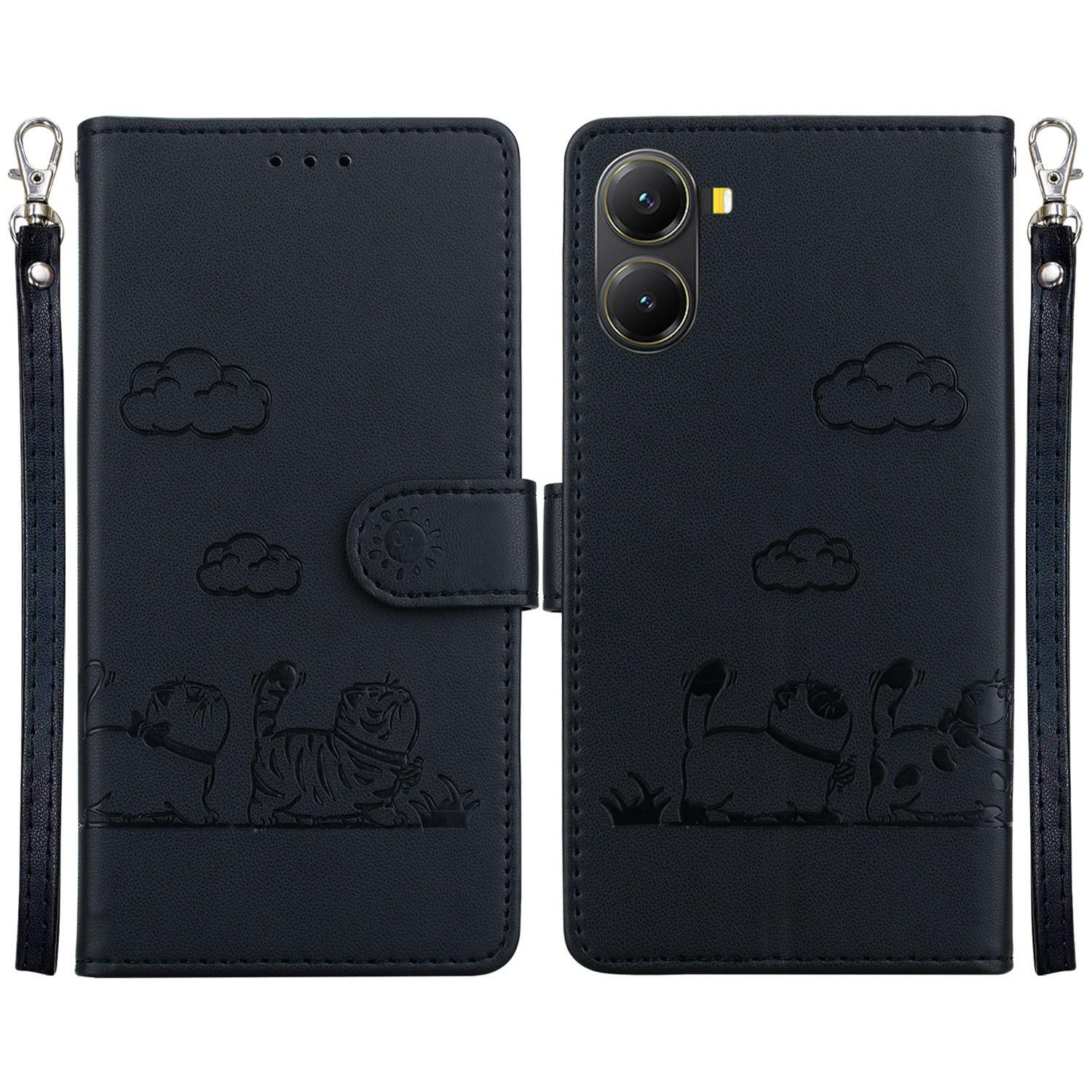 

For Xiaomi Poco X7 Pro 5G/Redmi Turbo 4 5G Case RFID Blocking Kitten Pattern TPU+PU Leather Phone Cover Black