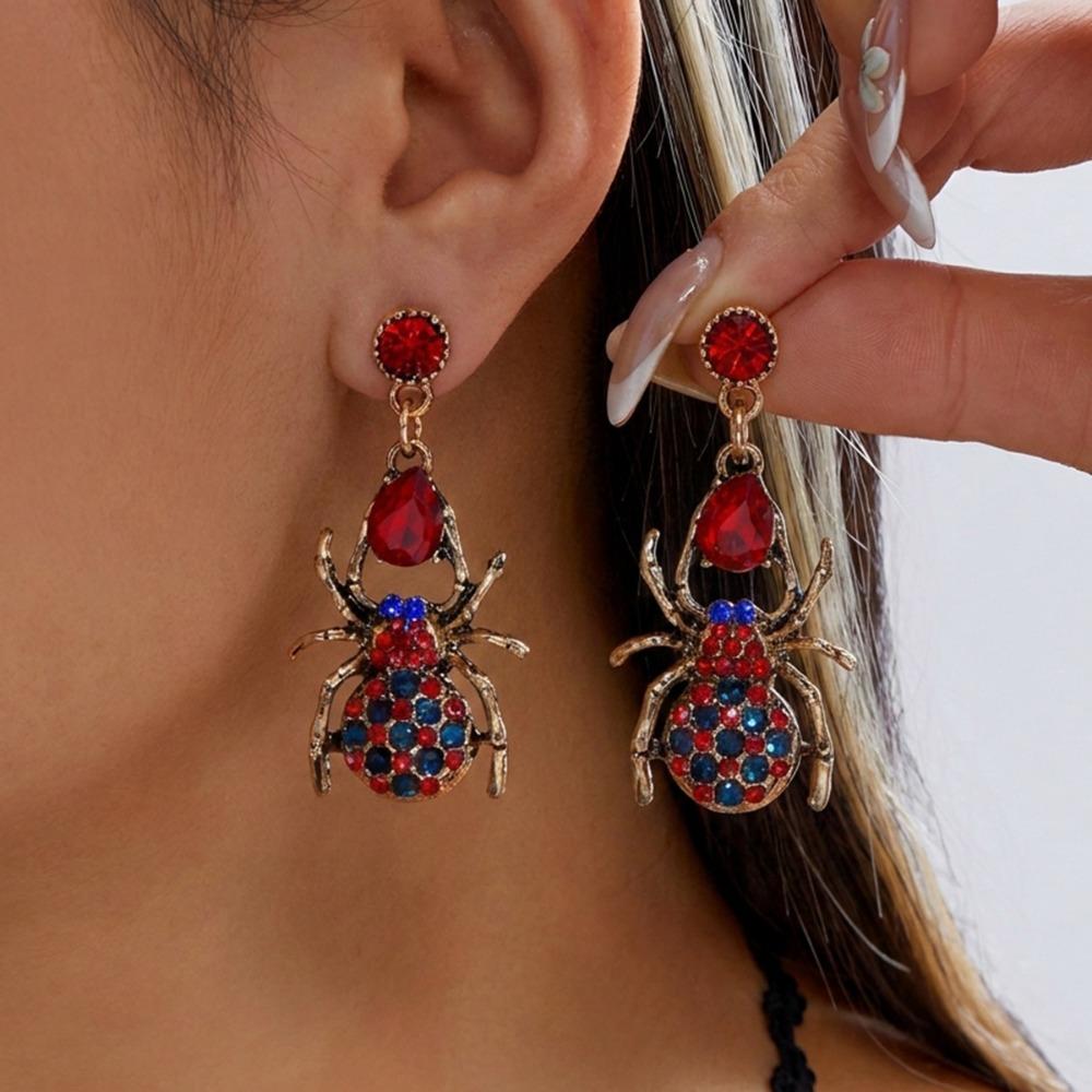 Zircon Pumpkin Ear Studs Rhinestone Spider Dangle Earrings Halloween Earrings  All Saints' Day