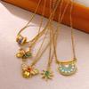 Vintage Enamel Necklace For Women Gold Color Flower Stone Charm Bee Sun Pendant Drip Oil Collier Femme Aesthetic Jewelry Gifts