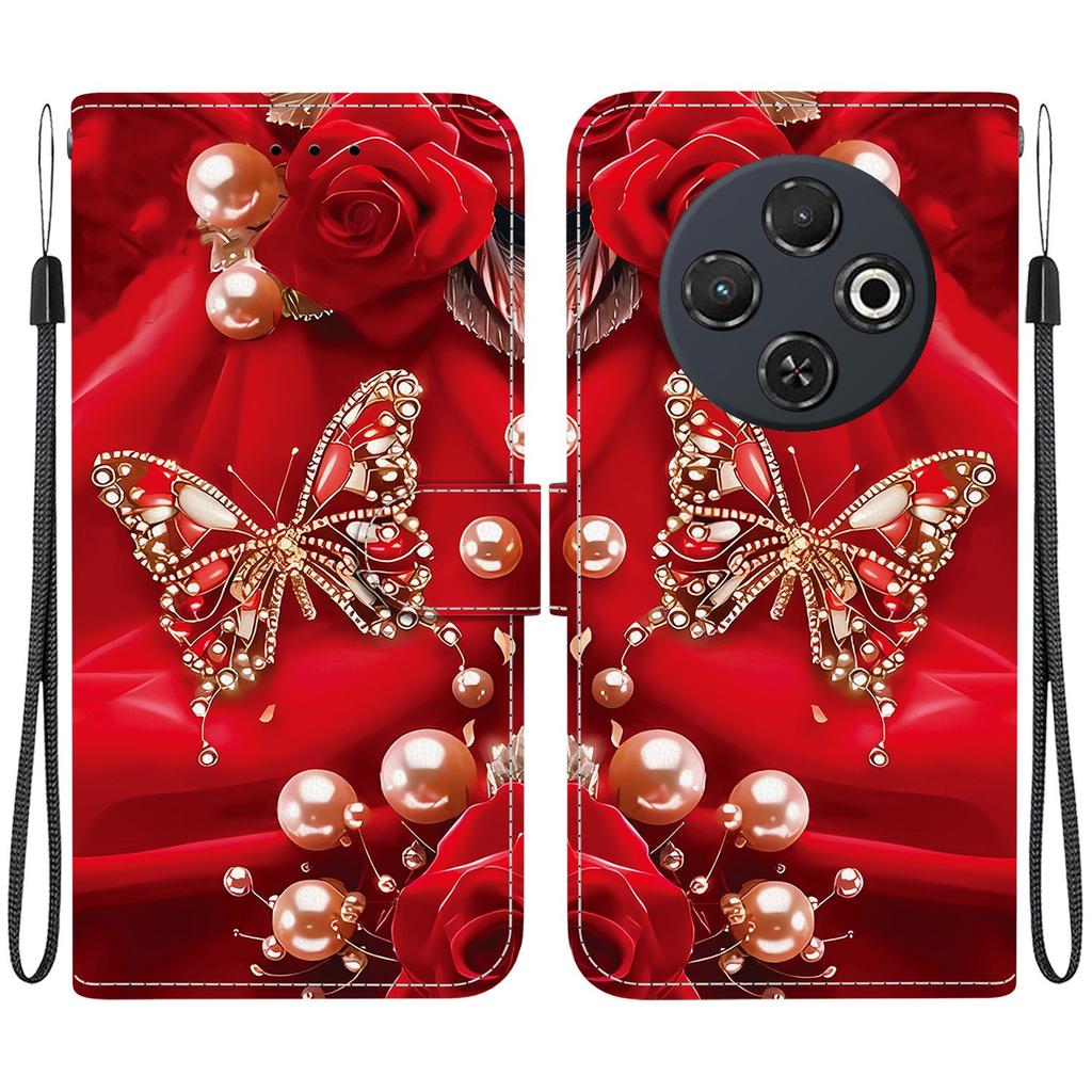 Handmade PU Leather Flip Case for Tecno Spark 30C (4G) Anti-Slip Shockproof Cover with Wrist Strap & Heart/Rose Cat Designs