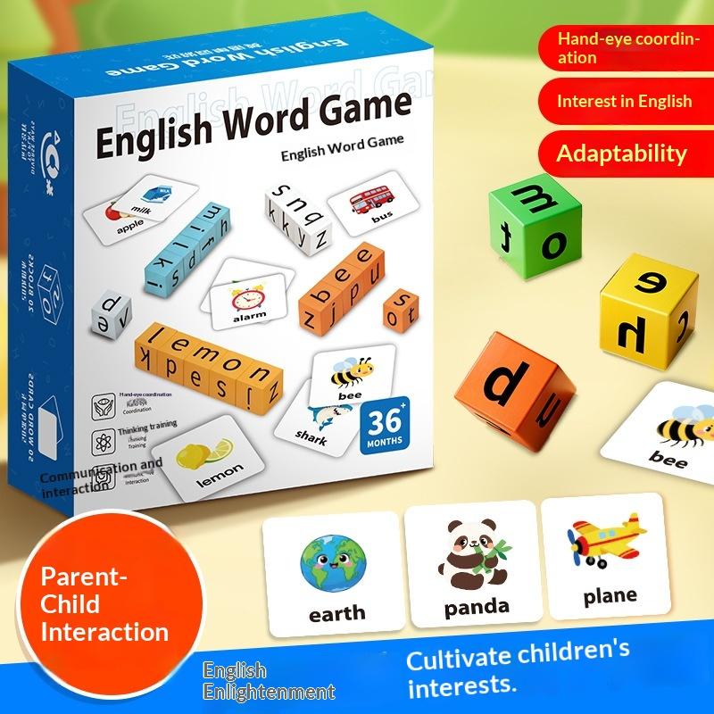 English Word Spelling Cubes Game Set Flash Cards Educational Toy for Kids Early Learning Classroom or Family Fun