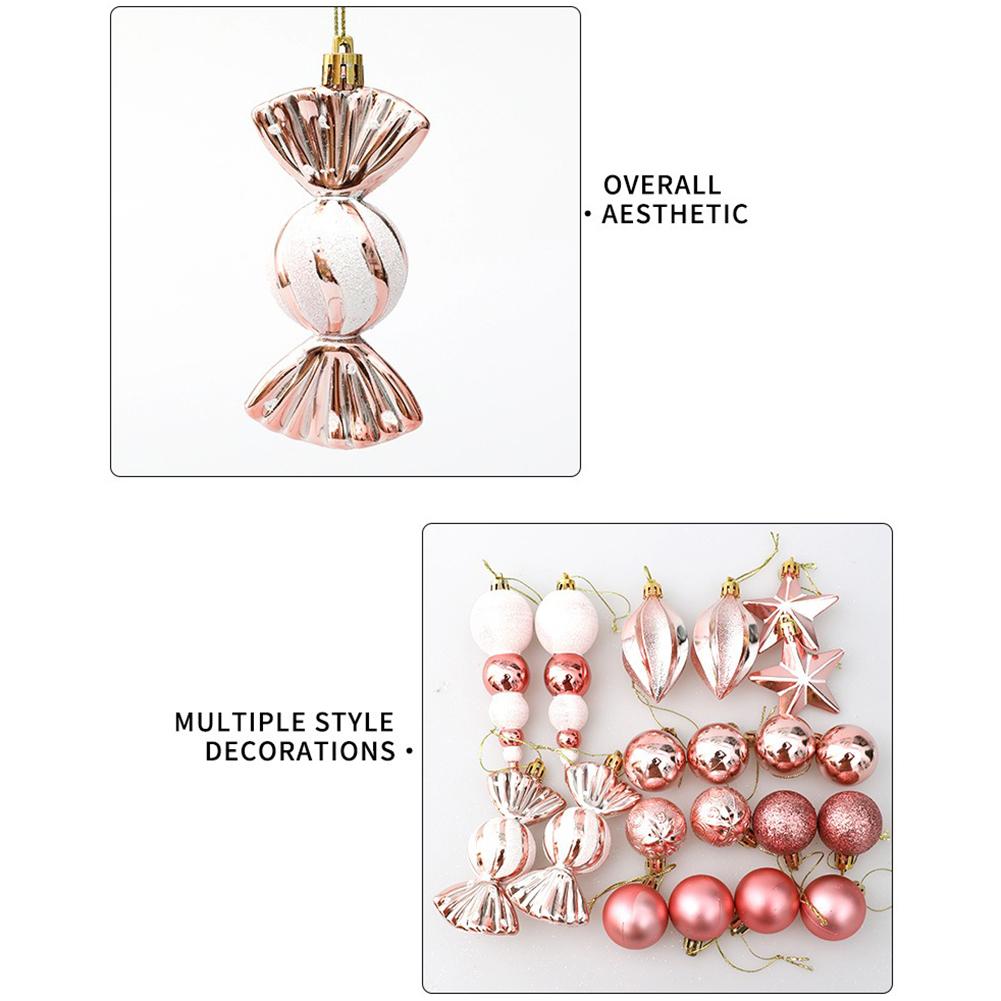 Christmas Baubles Set Rose Gold Color for Indoor Outdoor Decoration Includes Various Shapes for Festive Atmosphere