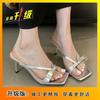 Fairy style French elegant high-heeled slippers 2025 summer and autumn new one-word with bow stiletto sandals outside
