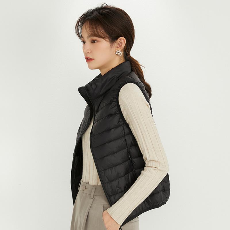 Down Vest Women's Autumn and Winter New Light and Thin Stand-up Collar Fashion Large Size Slim-fitting White Duck Down Vest