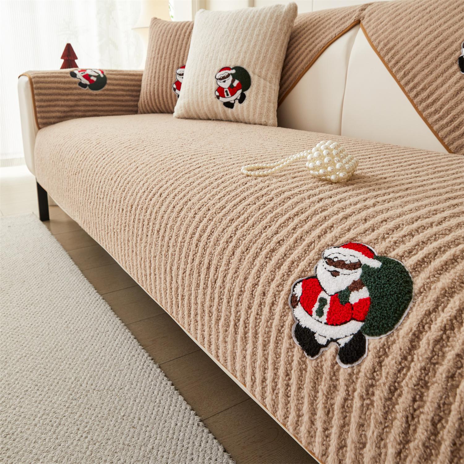 

Полосатый Тедди Флис Санта Декор Чехол для дивана Нескользящая подушка для дивана Чехол для полотенца для рождественской гостиной диванное одеяло Рождество 70*70
