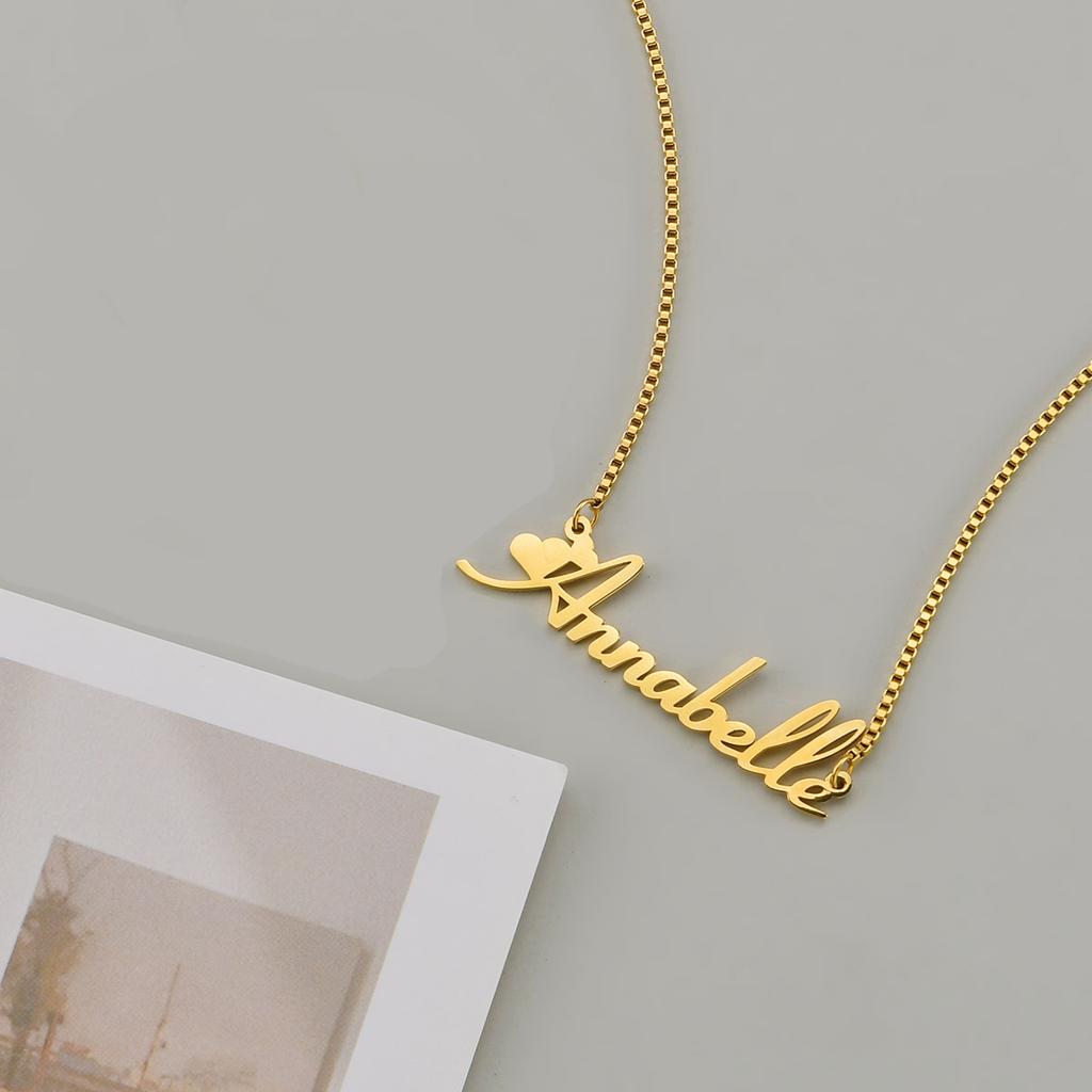 Atoztide Custom Name Necklace Stainless Steel Box Chain Blade Nameplate Pendants Personalized Letter for Women Jewelry Gift