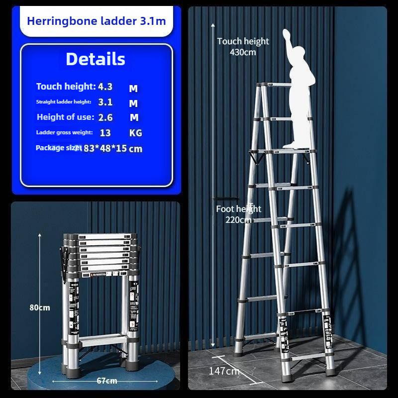 Portable Folding Step Ladder Stainless Steel Telescopic Ladder Multi Functional Household Herringbone Ladder