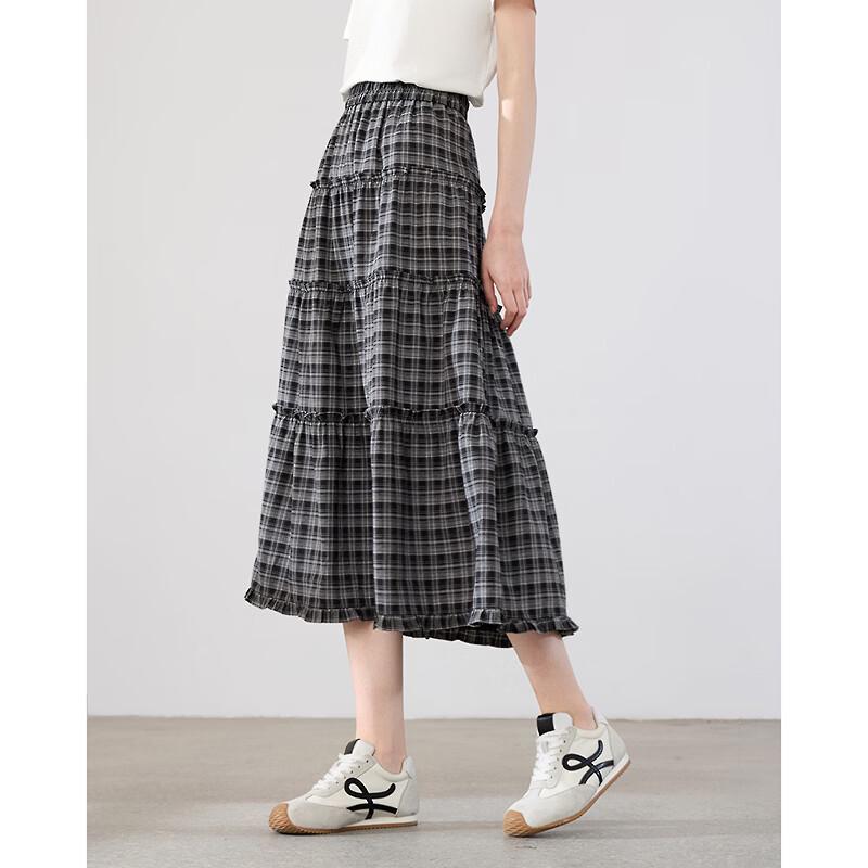 Betu Women's Retro Plaid A-Line Skirt