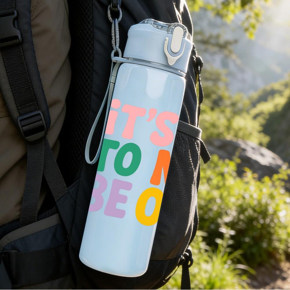 1PC Its Ok To Not Be Ok Rainbow 750ml Color Plastic Sports Water Bottle Leakproof Flip Straw Lid Suitable for Sports Office Home Use