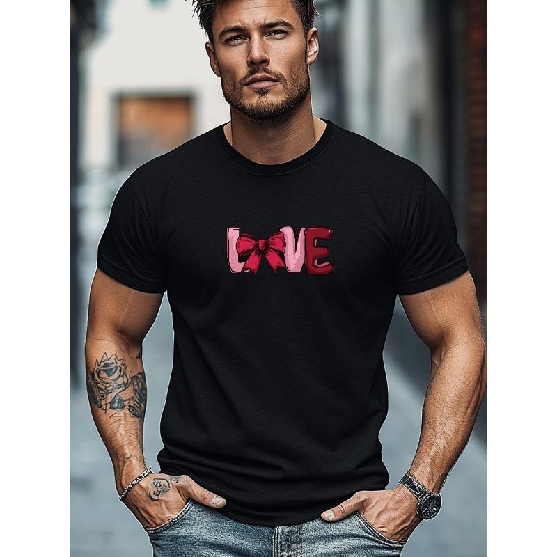 European sizes Men s T-shirt, Relaxed and Casual, Simple and Stylish, Men s Summer Casual Crew Neck Short Sleeve T-shirt with Red Bow S