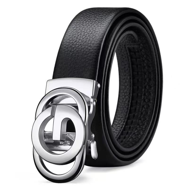 Men's Trendy Leather Belt with High-End Alloy Automatic Buckle - Pure Cowhide Waistband for Casual Pants