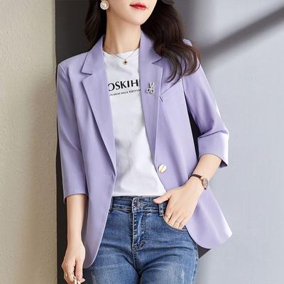 Fashionable and Lightweight Women's Purple Blazer with 3/4 Sleeves Coat