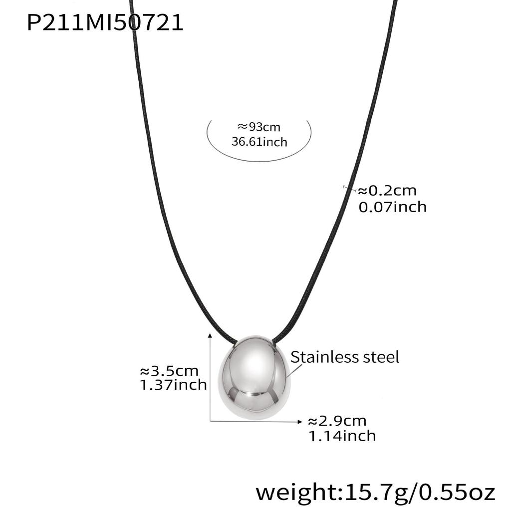 Oumika Geometric Pendant Necklace: High-Polished Stainless Steel with Black Cord, Clavicle-Length, Non-Fading, European & American Style.