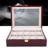 Wooden 10 Grid Watch Display Box Transparent Window Watch Storage Box (Red)