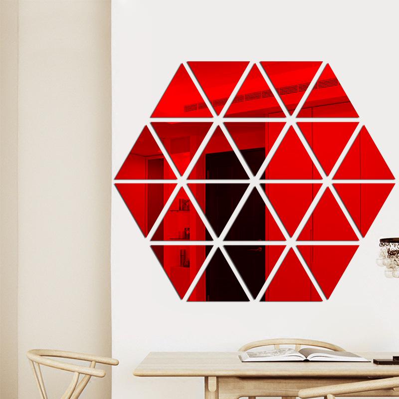 3D Equilateral Triangle Wall Sticker with Mirror Surface, 15cm Sides, Multiple Combinations.