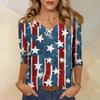 Women’s V Neck Half Sleeve Casual Top with Star and Stripe Print Loose Fit Comfortable Pullover Blouse Shirt for Daily Wear